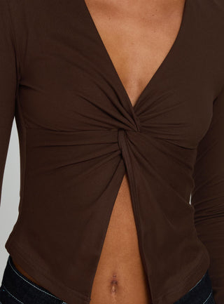 No Hard Feelings Twist Long Sleeve Top Brown