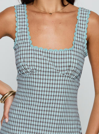 Dasha Mini Dress Blue  Brown Check