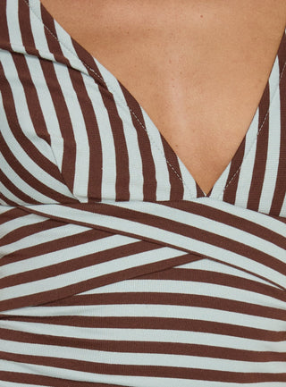 Madelon Short Sleeve Wrap Top Brown  Blue Stripe