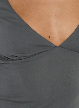 Back To Friends V Neck 34 Sleeve Top Grey