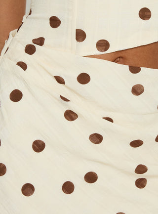 Jasira Strapless Drape Mini Dress Cream  Brown Polka Dot