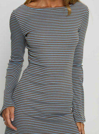 Bryanna Long Sleeve Mini Dress Blue  Brown