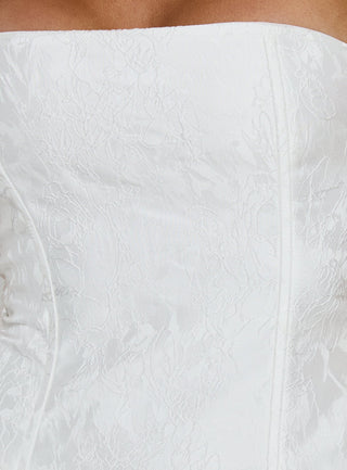 Jenevieve Strapless Drape Mini Dress White