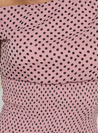 Ready To Party Off Shoulder Top Pink  Black Polka