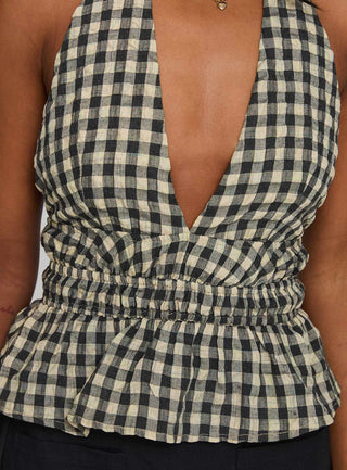 Perpetua Halter Neck Top Brown  Black Check