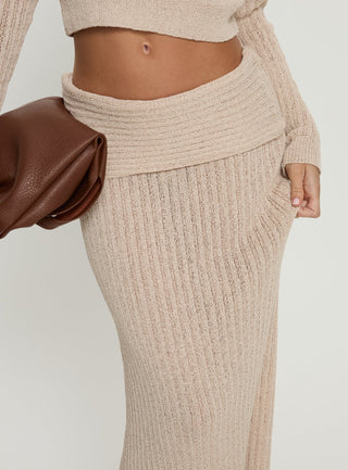 Devion Foldover Waist Maxi Skirt Beige
