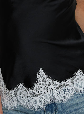 Fiorelle Strapless Lace Trim Satin Top Black  White