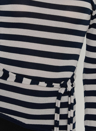 Kastor One Shoulder Long Sleeve Top Navy  Grey Stripe