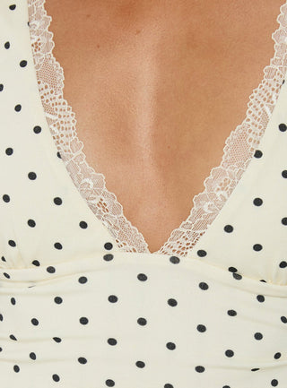 Zespri Lace Jersey Top Cream Polka Dot