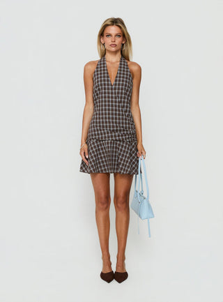 Paytonn Halter Cross Front Mini Dress Check