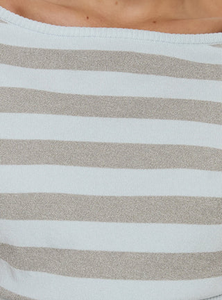 Vianne Cinched Waist Short Sleeve Knit Top Blue  Grey Stripe