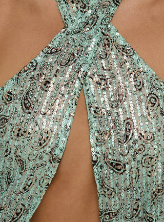 Ruwiko Cross Front Top Teal Paisley