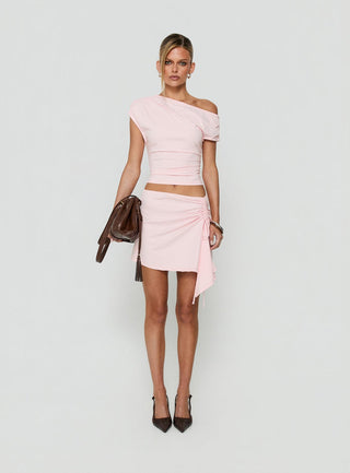 Vesperra Off Shoulder Ruched Top Pink