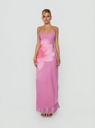 Coletta Cowl Neck Maxi Dress Pink Floral