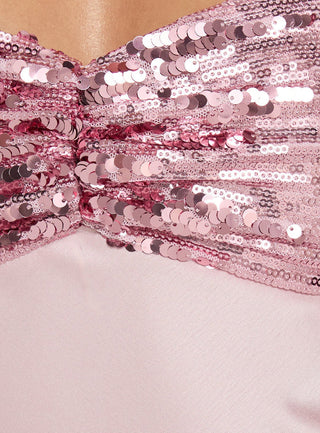 See The Vision Sequin Bust Strapless Maxi Dress Pink