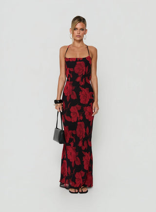 Bishopp Tie Back Maxi Dress Red Floral