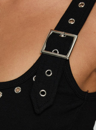Aylani Buckle Eyelet Tank Top Black