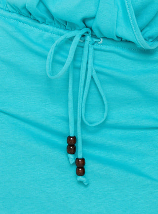 Upper Echelon Draped Strapless Mini Dress Cyan