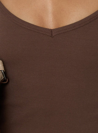 Kaie Ribbed A Line Mini Dress Brown