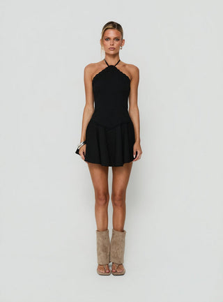 Hunnie Halter Mini Dress Black