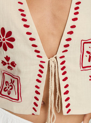 Grazia Vest Top Cream  Red