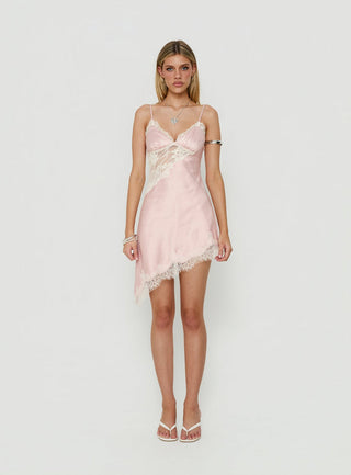 Raines Asymmetrical Lace Mini Dress Pink