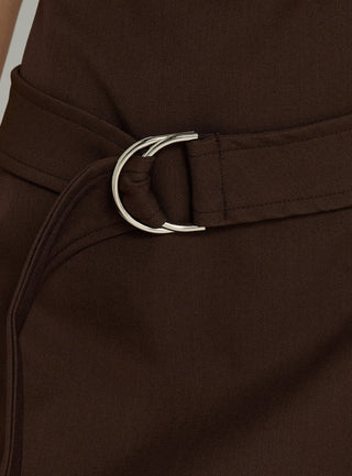 Luena Cowl Neck Belted Mini Dress Brown