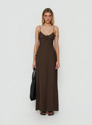 Odalia Tie Detail Maxi Dress Chocolate