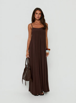 Wildah Linen Smock Maxi Dress Brown