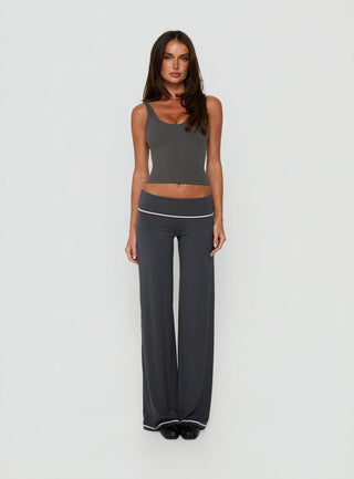 Daily Define V Neck Tank Top Charcoal