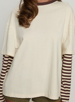 Ryann Long Sleeve Layered Top Cream  Brown Stripe