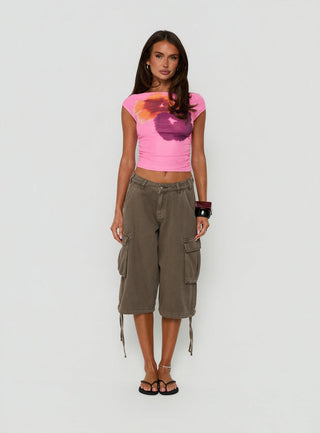 Bisik Graphic Top Floral Script Hot Pink