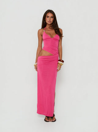 Imeraldia Hardware Halter Maxi Dress Guava