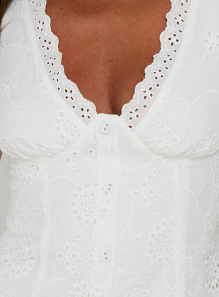 Gabbey Anglaise V Neck Mini Dress White