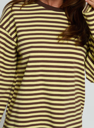 Settle Down Long Sleeve Top Yellow  Brown Stripe