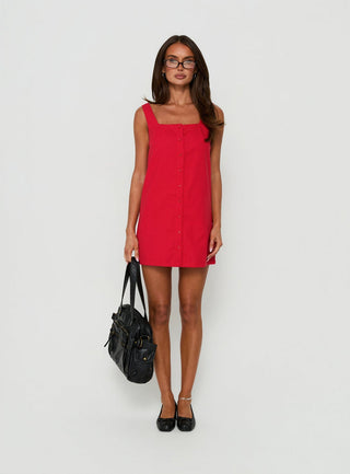 Tassia Square Neck Button Front Mini Dress Red