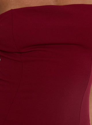 Diamanti Strapless High Slit Maxi Dress Burgundy