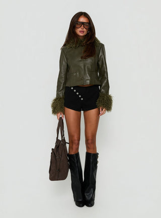 Zevvy Faux Fur Collared Jacket Green