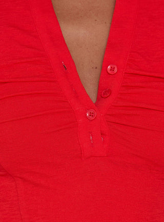 Whirl Shirred Collared Top Red