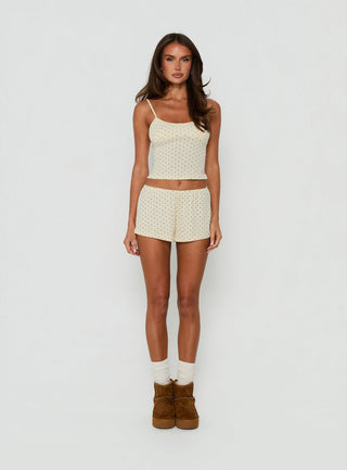 By Nightfall Pointelle Sleep Shorts Cream Polka Dot