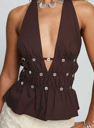 Movies End Halter Top Brown