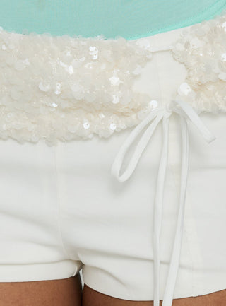 Elsina Embellished Belted Shorts White