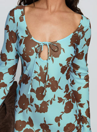 Elorie Long Sleeve Maxi Dress Blue  Brown
