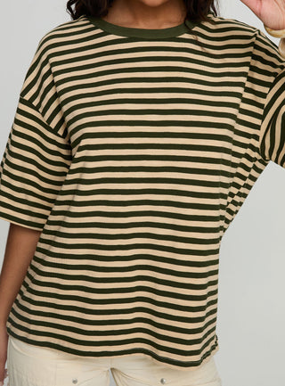 Settle Down Short Sleeve Top Green  Cream Stripe