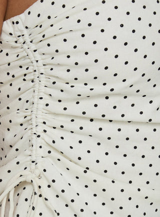 Defined Strapless Gathered Linen Blend Top Cream Polka Dot
