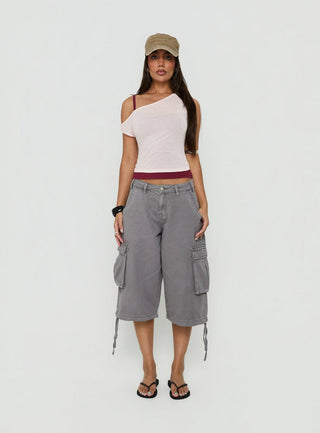 Klaretta Off Shoulder Draped Layered Top Pink / Burgundy