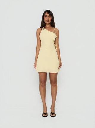 Ariann One Shoulder Low Back Mini Dress Yellow
