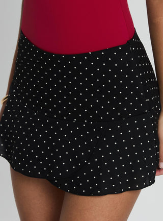 Sonsie Mini Skirt Black  White Polka