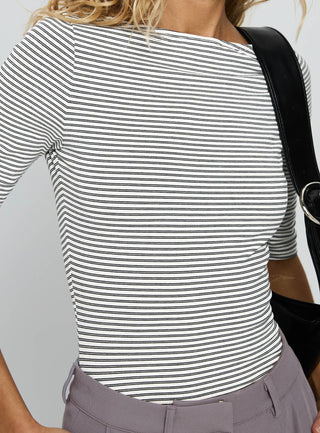 Here One Moment 34 Sleeve Bodysuit Black  White Stripe