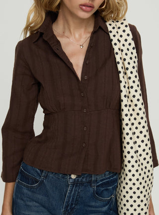 Taelynn 34 Sleeve Button Up Shirt Chocolate